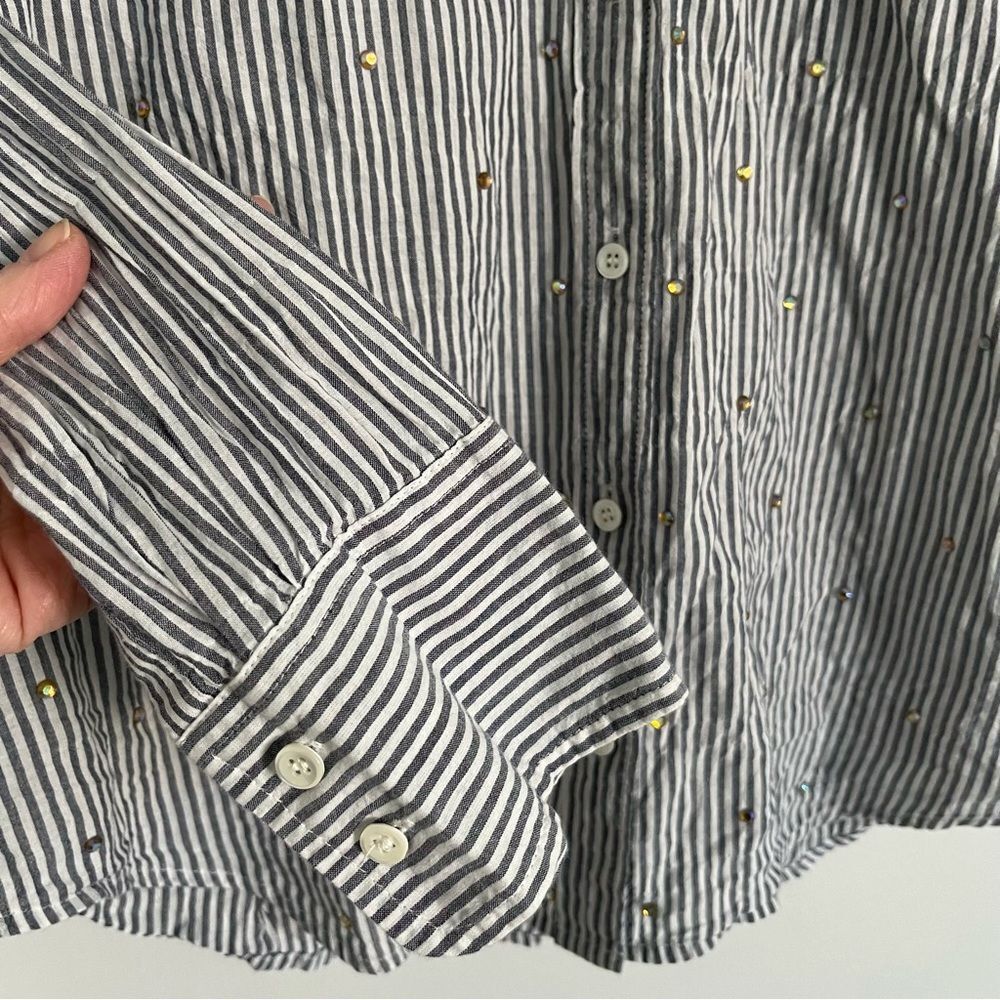 J. Crew Embellished Rhinestone Striped Perfect Button Down Shirt, Size 4 NWOT - Picture 5 of 11